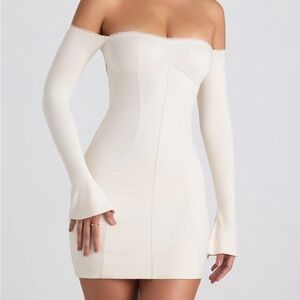 Modal Off-Shoulder Lace-Trim Mini Dress in Ivory Size 8 Never worn